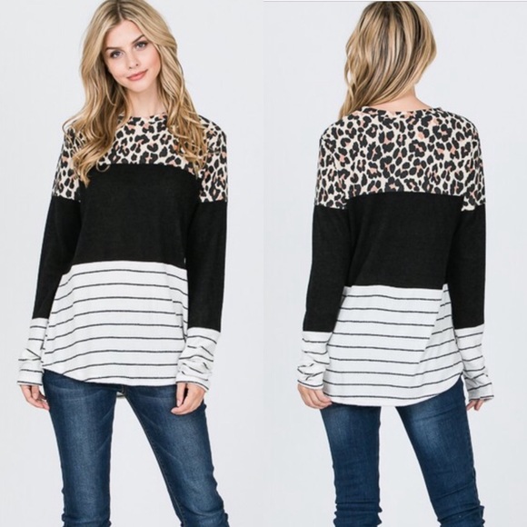 LEO 🖤 leopard print stripe long sleeve black LM - Picture 3 of 4